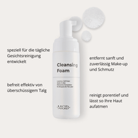 Cleansing Foam – Produktflasche mit Beschreibung der Reinigungswirkung