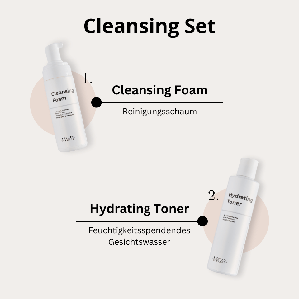 Cleansing Set – Anwendungsreihenfolge: 1. Cleansing Foam, 2. Hydrating Toner