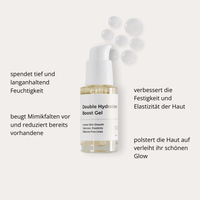 Double Hydration Boost Gel – Flasche mit Beschreibung der Feuchtigkeitspflege