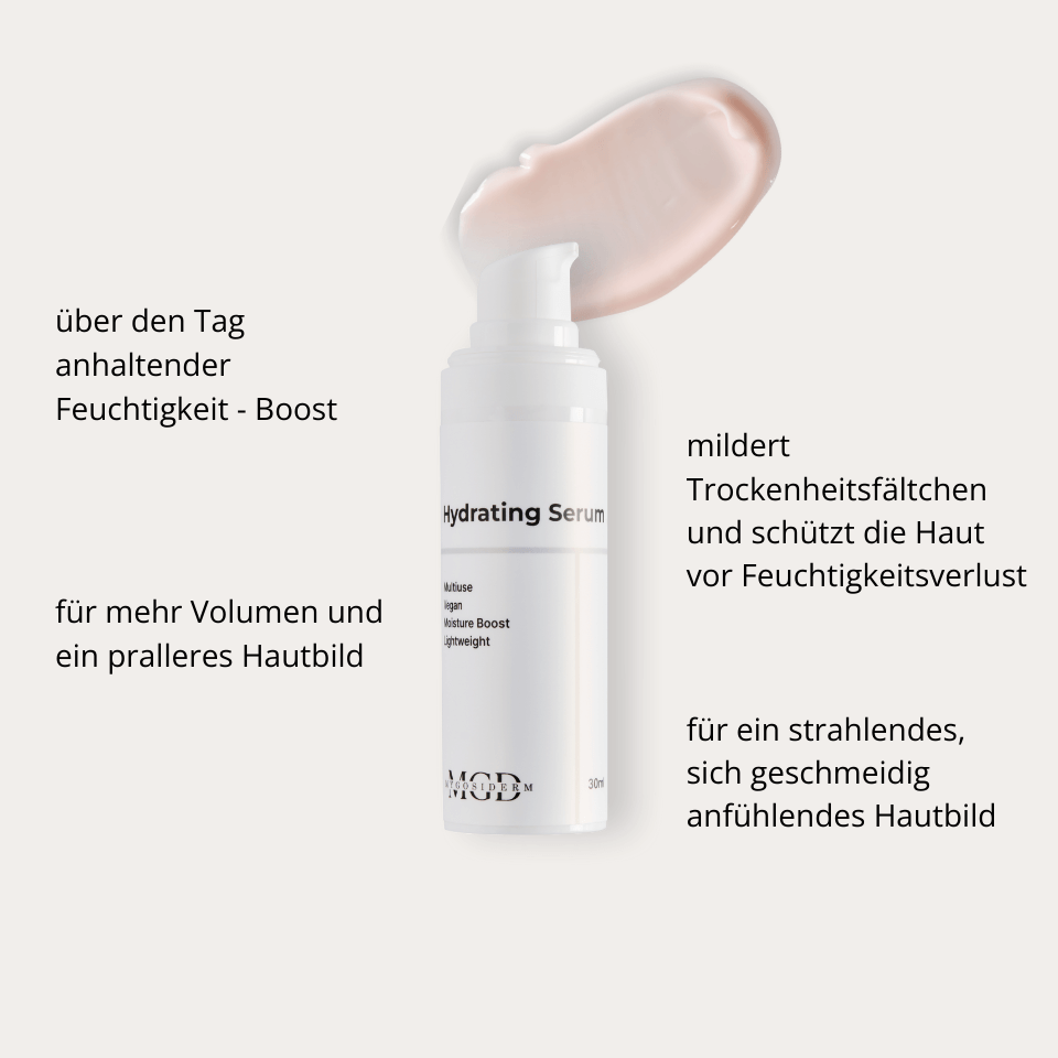 Hydrating Serum – Flasche mit Beschreibung der Feuchtigkeitspflege
