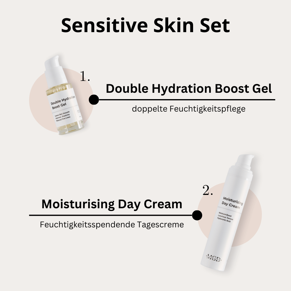 Sensitive Skin Set – Anwendungsreihenfolge: 1. Double Hydration Boost Gel, 2. Moisturising Day Cream