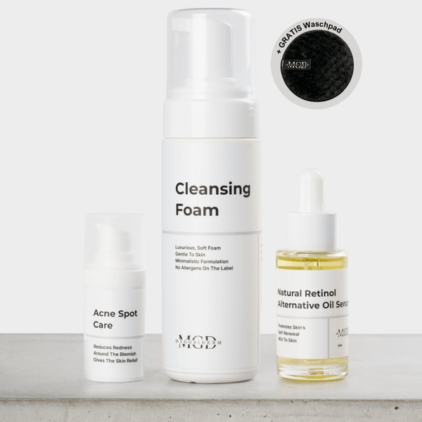 Mature Skin Acne Set – Cleansing Foam, Acne Spot Care und Retinol-Alternative-Öl mit Gratis-Waschpad