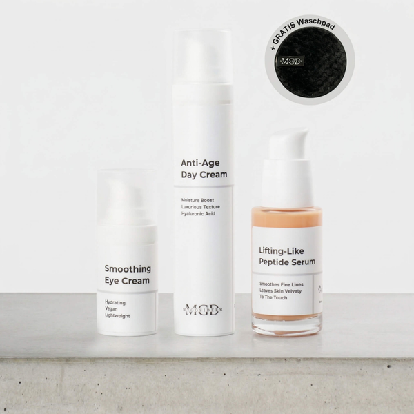 Smoothing Anti-Aging Set – Augencreme, Anti-Age Day Cream und Peptide Serum mit Gratis-Waschpad